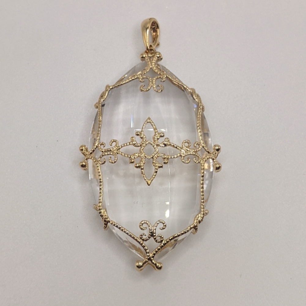 Sold💗14k Yellow Gold Crystal Quartz Gemstone Large Enhancer/Pendant - Picture 2 of 13